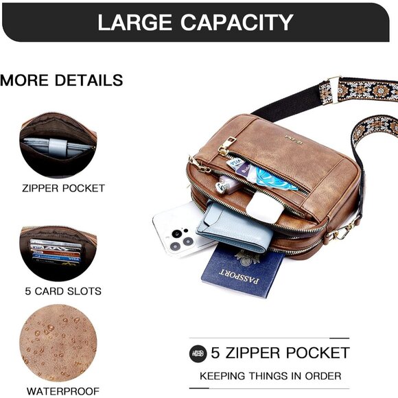 Telena Women Brown Trendy Vegan Leather Shoulder Handbags With Adjustable Strap - Picture 4 of 7